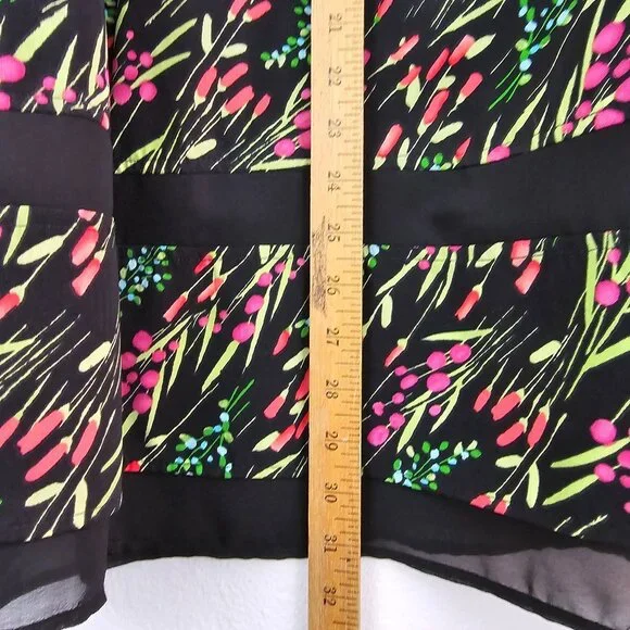 American Vintage Floral Garden Midi Skirt Sz 12 Black Pink Trim Casual Work Boho - Picture 8 of 10